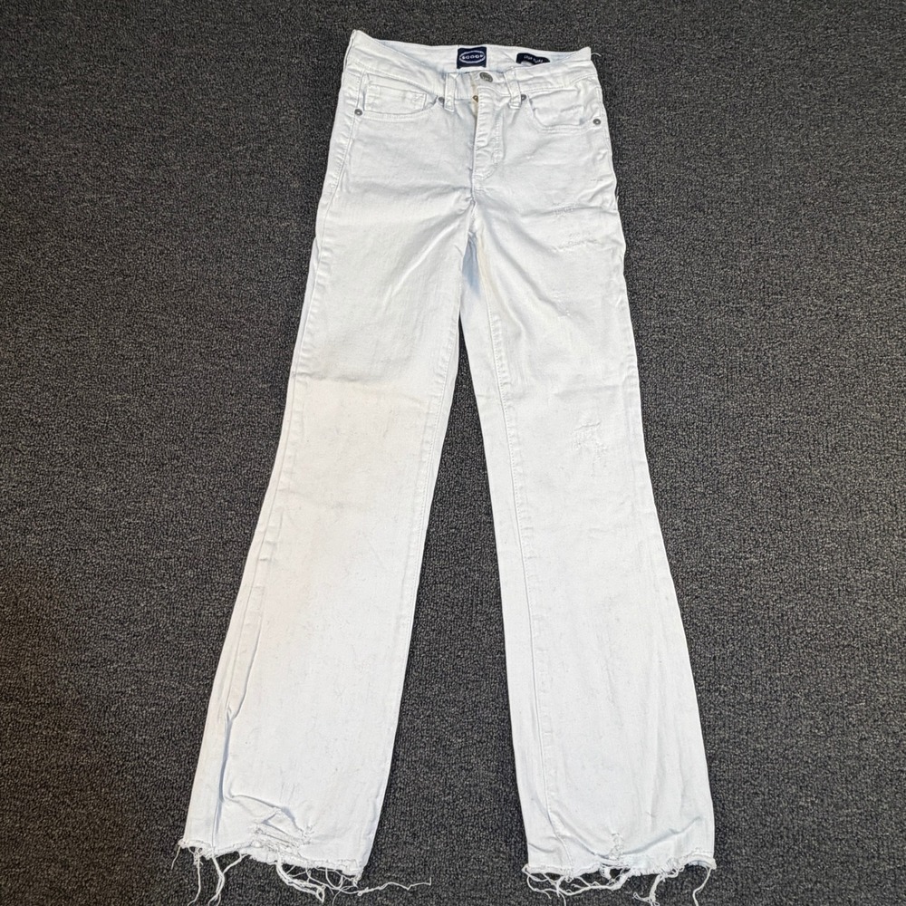 Scoop Jeans Womens 0 Crop Flare White Distressed Raw Hem EUC